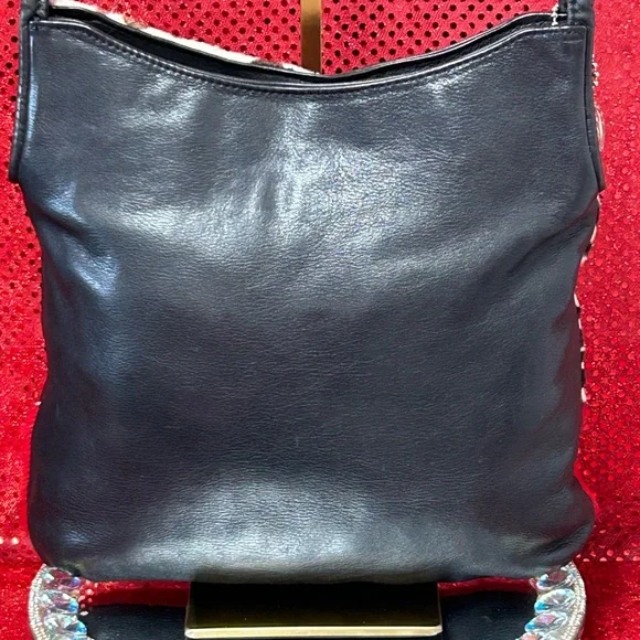 Leatherneck USA Black & Red Animal Print Calf Hair Shoulder Bag Approx. 12 x 11 - Picture 3 of 15